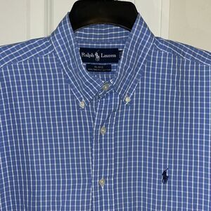 Polo Ralph Lauren Blue White Gingham Checked Plaid w/Pony SS Summer Shirt Blake